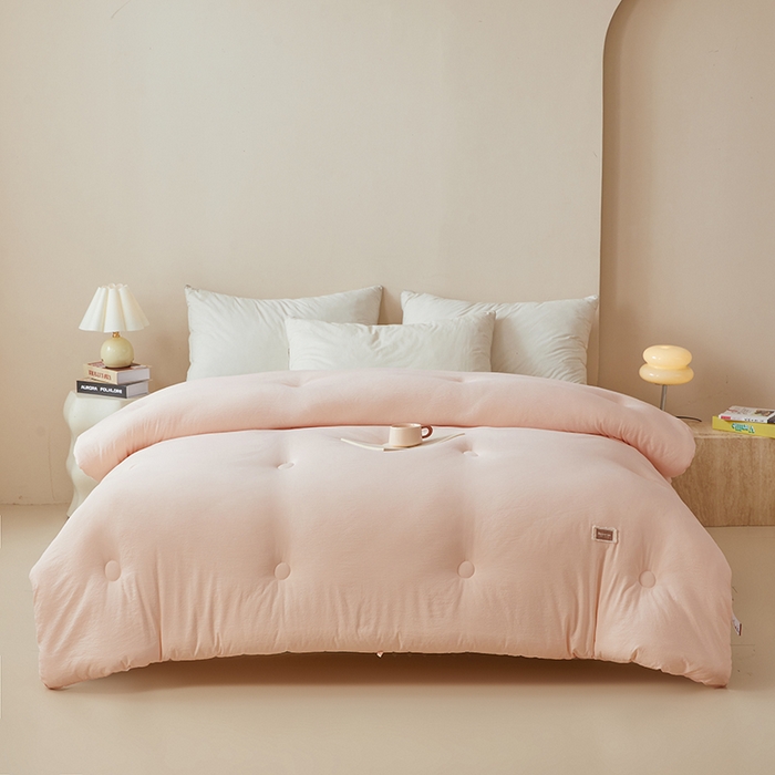 91家纺网 家纺一手货源 找家纺 寐居家纺 2025新款亲肤纸感棉被子被芯 纸感棉-细条粉