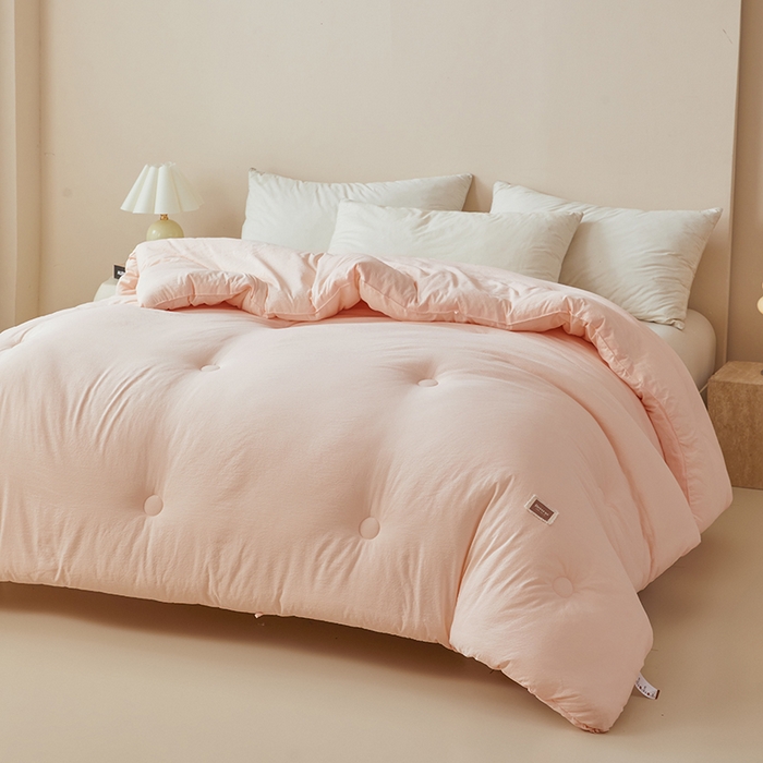 91家纺网 家纺一手货源 找家纺 寐居家纺 2025新款亲肤纸感棉被子被芯 纸感棉-细条粉