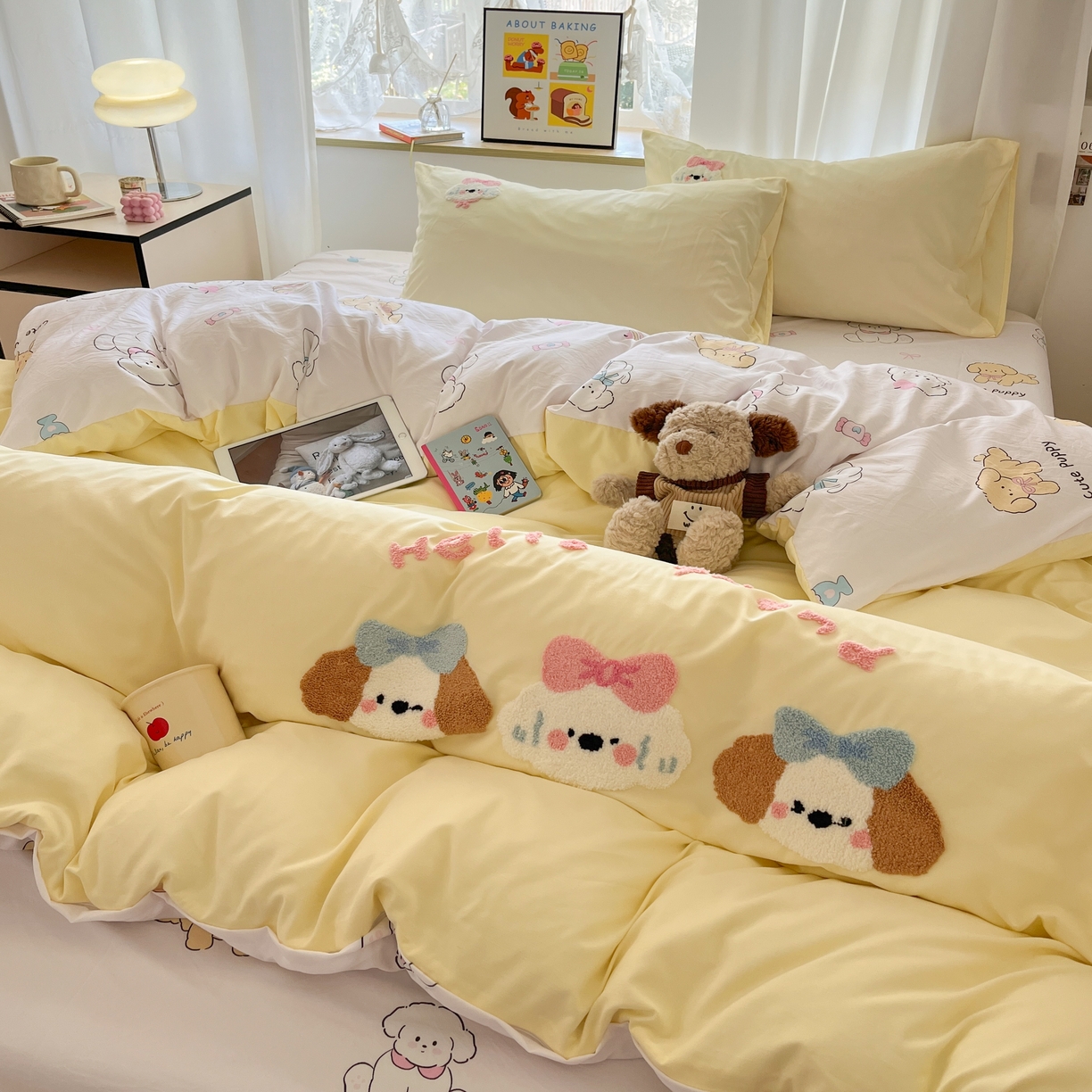 91家纺网 家纺一手货源 找家纺 云木里 2025新款亲肤舒适高克重四件套-况味 欢乐狗狗