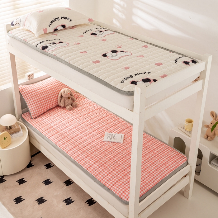 91家纺网 家纺一手货源 找家纺 宅部落 2025新款学生宿舍牛奶绒床垫保暖床褥子夹棉加厚印花床护垫 粉小格