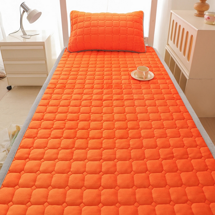 91家纺网 家纺一手货源 找家纺 宅部落 2025新款学生宿舍牛奶绒床垫保暖床褥子夹棉加厚印花床护垫 熔岩橙