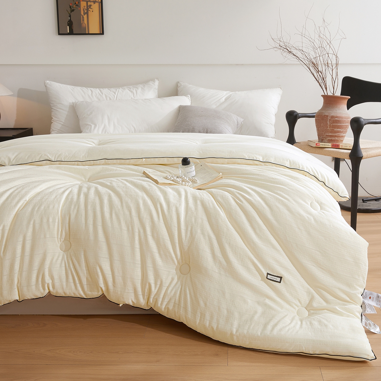 91家纺网 家纺一手货源 找家纺 寐居家纺 2025新款亲肤华夫格被子被芯 华夫格-米白