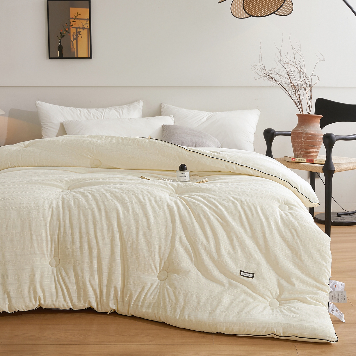 91家纺网 家纺一手货源 找家纺 寐居家纺 2025新款亲肤华夫格被子被芯 华夫格-米白