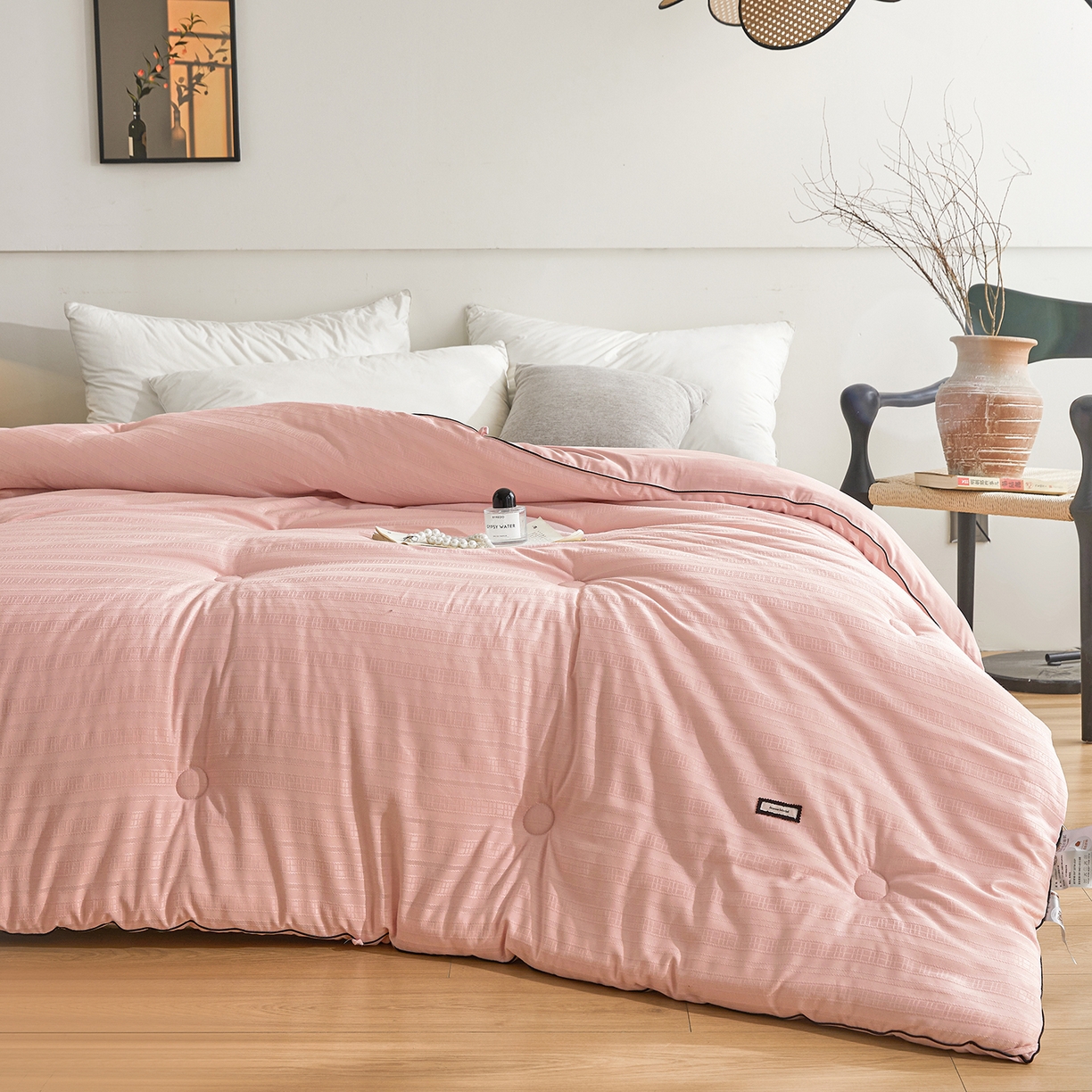 91家纺网 家纺一手货源 找家纺 寐居家纺 2025新款亲肤华夫格被子被芯 华夫格-藕粉