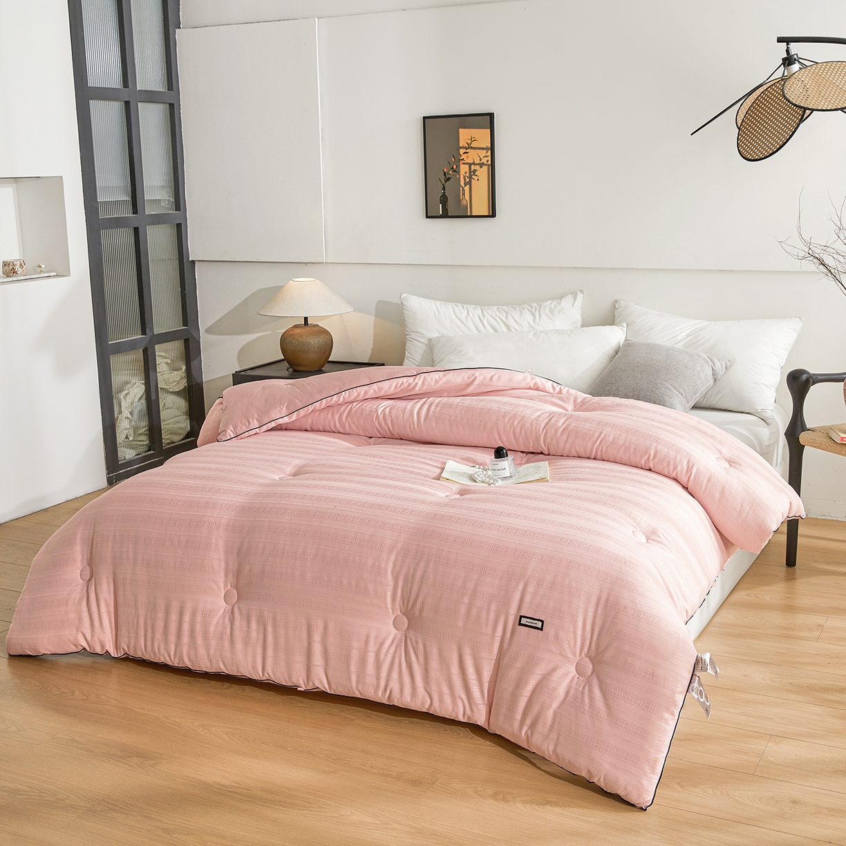 91家纺网 家纺一手货源 找家纺 寐居家纺 2025新款亲肤华夫格被子被芯 华夫格-藕粉