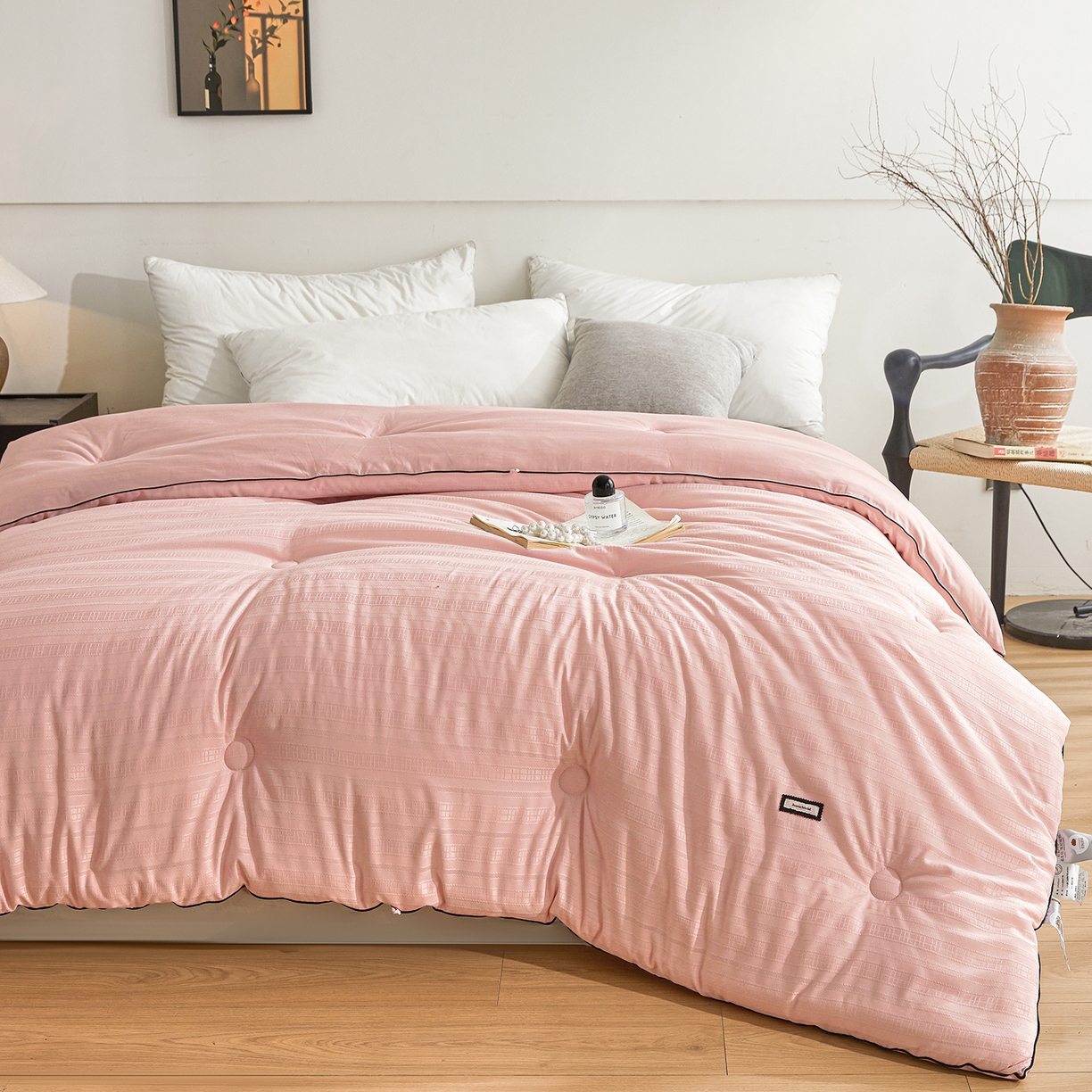 91家纺网 家纺一手货源 找家纺 寐居家纺 2025新款亲肤华夫格被子被芯 华夫格-藕粉