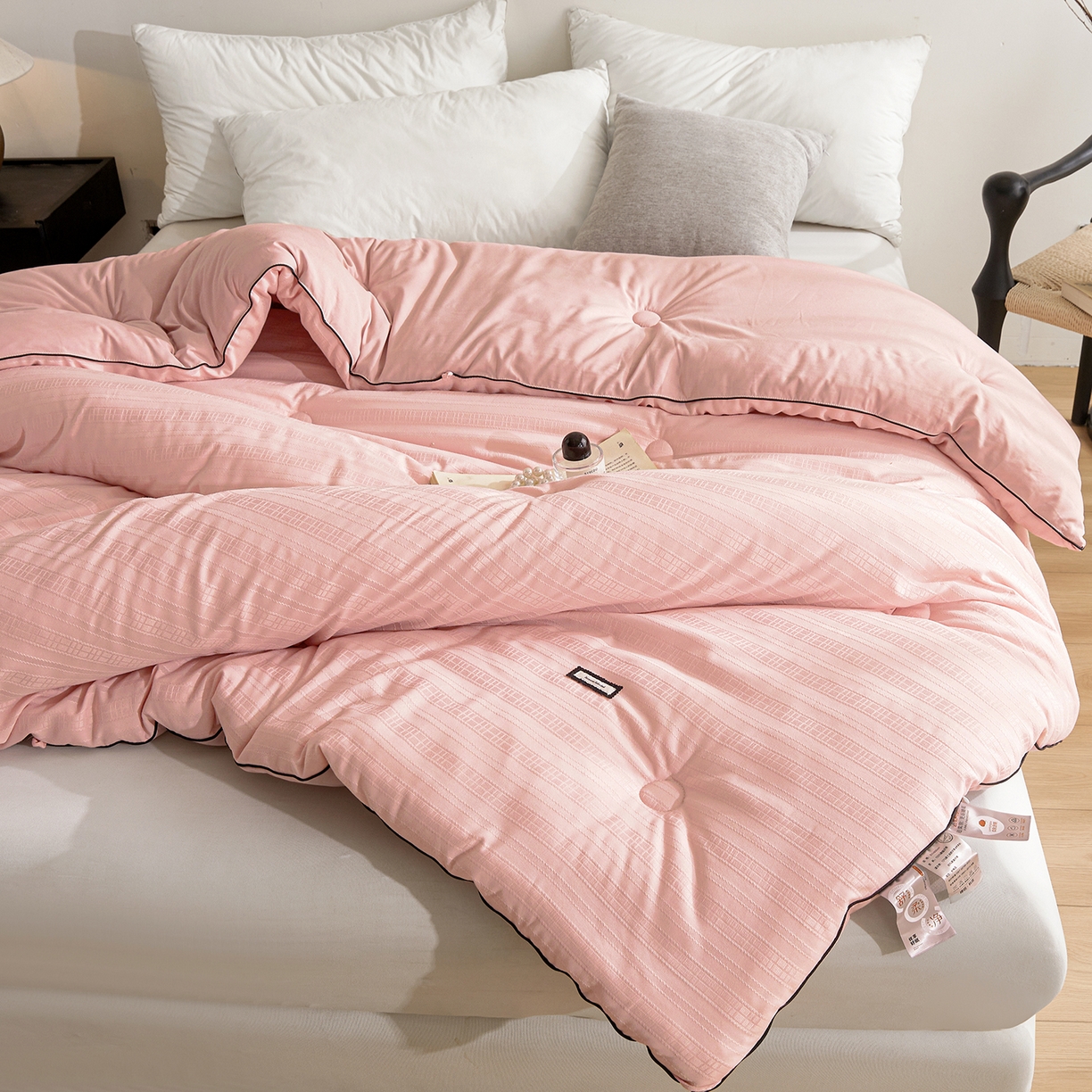 91家纺网 家纺一手货源 找家纺 寐居家纺 2025新款亲肤华夫格被子被芯 华夫格-藕粉