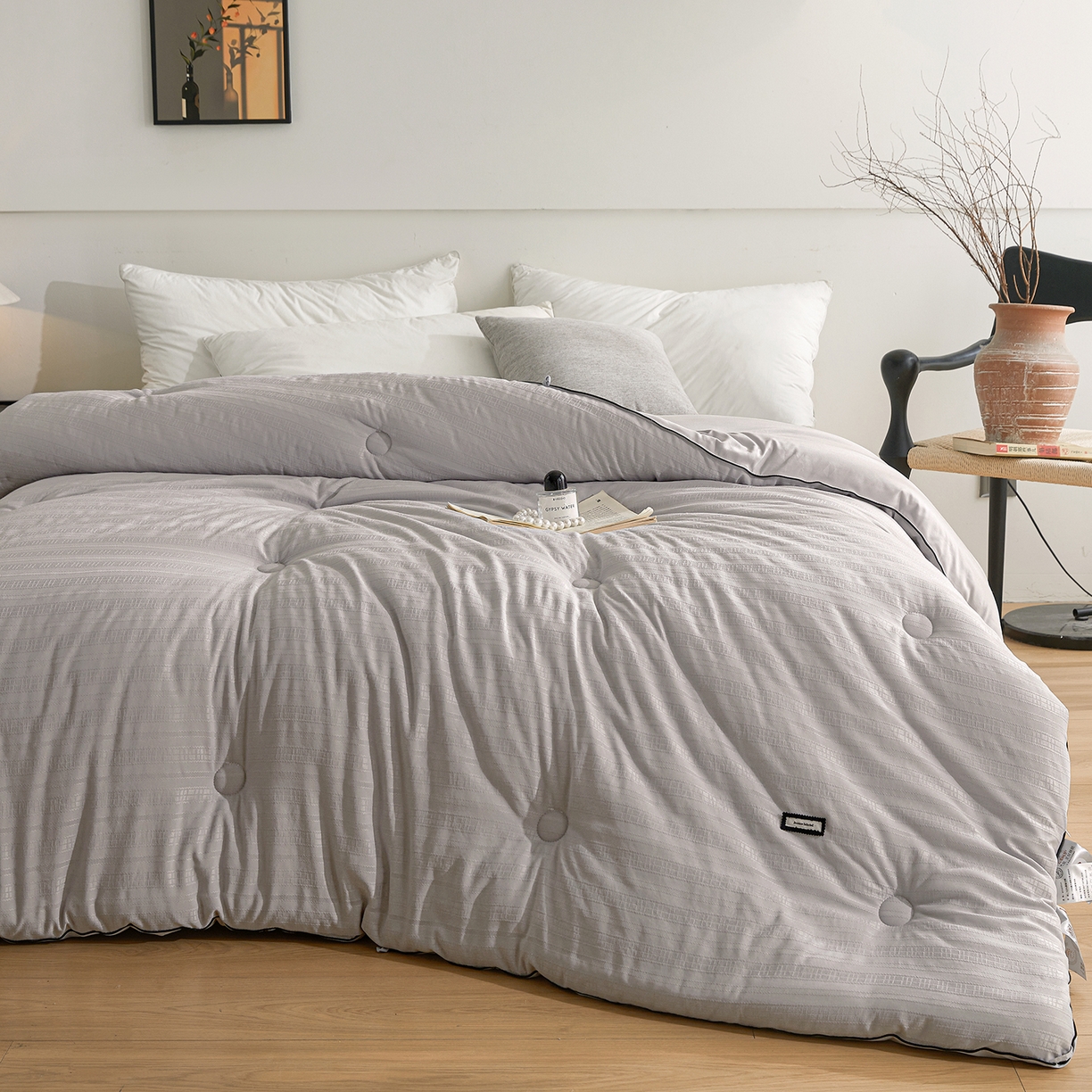 91家纺网 家纺一手货源 找家纺 寐居家纺 2025新款亲肤华夫格被子被芯 华夫格-浅灰