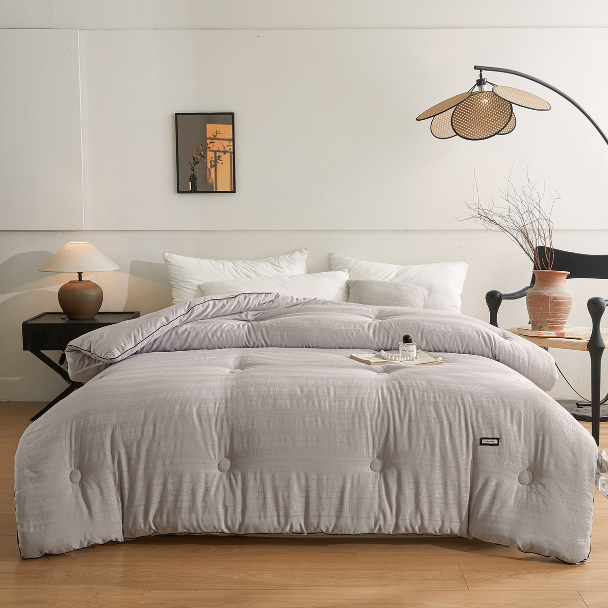 91家纺网 家纺一手货源 找家纺 寐居家纺 2025新款亲肤华夫格被子被芯 华夫格-浅灰