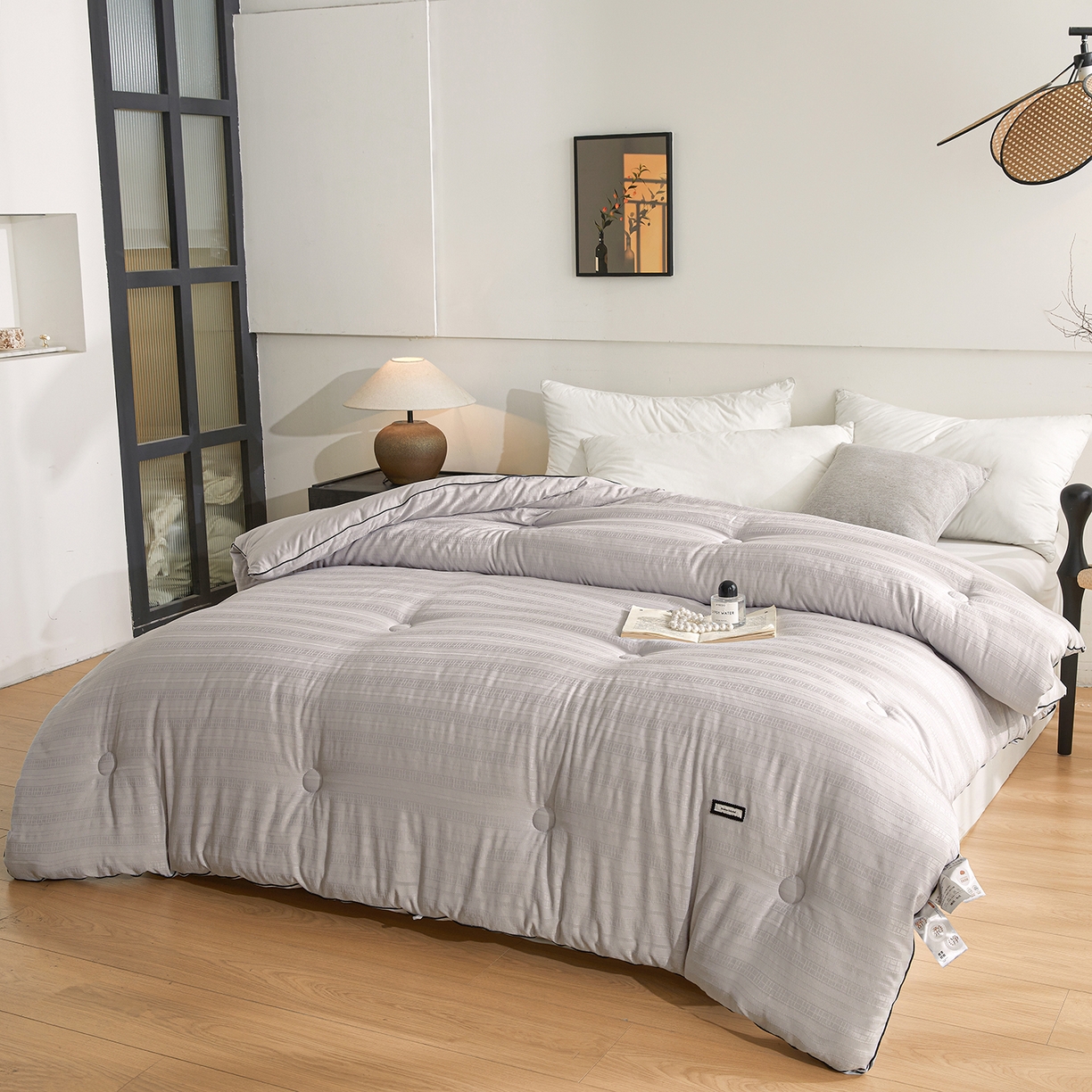 91家纺网 家纺一手货源 找家纺 寐居家纺 2025新款亲肤华夫格被子被芯 华夫格-浅灰