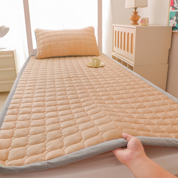 91家纺网 家纺一手货源 找家纺 宅部落 2025新款学生宿舍牛奶绒床垫保暖床褥子夹棉加厚印花床护垫 浅玉