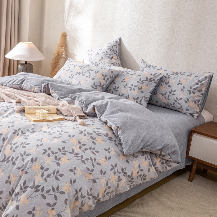 91家纺网 家纺一手货源 找家纺 夜笙家纺 2025新款A类色织亚麻130克四件套 叶茵蓝