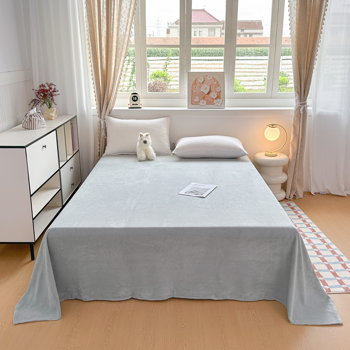 91家纺网 家纺一手货源 找家纺 KA家纺 2025秋冬新款床裙款雕花牛奶绒四件套-繁花系列 繁花蓝灰