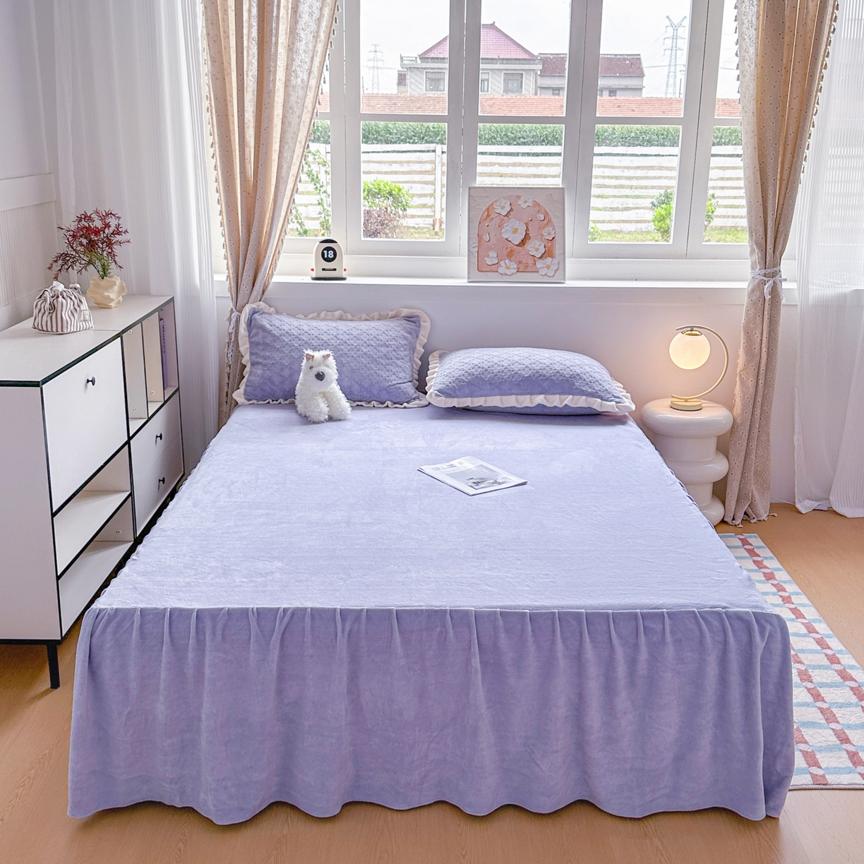 91家纺网 家纺一手货源 找家纺 KA家纺 2025秋冬新款床裙款雕花牛奶绒四件套-繁花系列 繁花紫