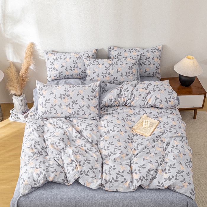 91家纺网 家纺一手货源 找家纺 夜笙家纺 2025新款A类色织亚麻130克四件套 叶茵蓝