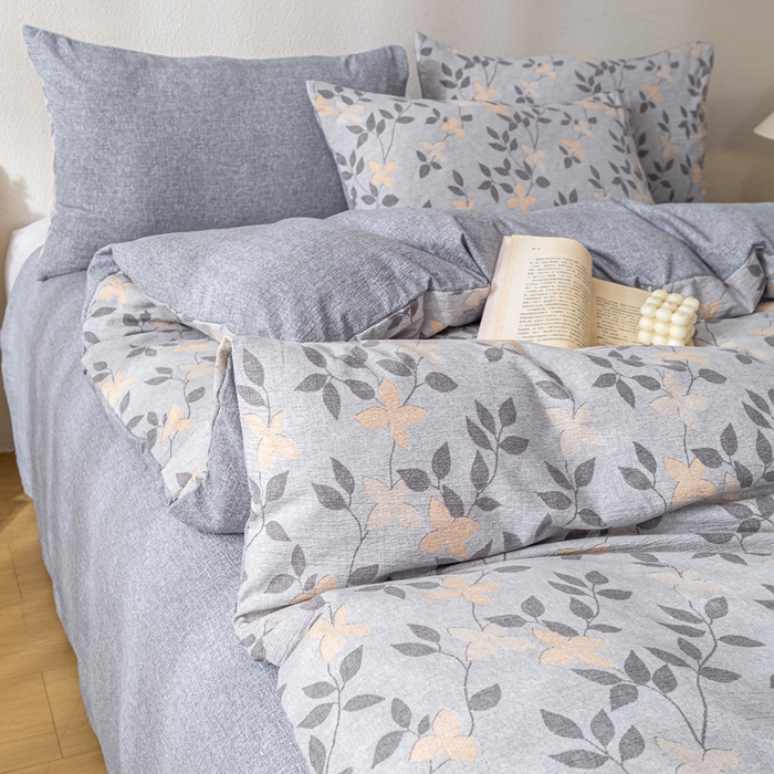 91家纺网 家纺一手货源 找家纺 夜笙家纺 2025新款A类色织亚麻130克四件套 叶茵蓝