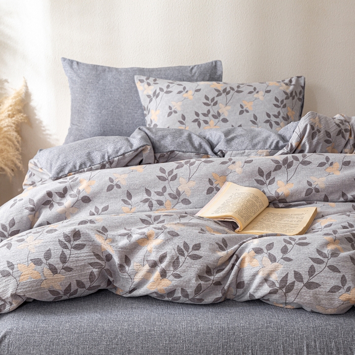 91家纺网 家纺一手货源 找家纺 夜笙家纺 2025新款A类色织亚麻130克四件套 叶茵蓝