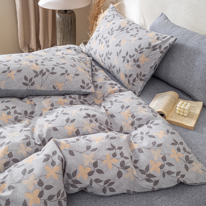 91家纺网 家纺一手货源 找家纺 夜笙家纺 2025新款A类色织亚麻130克四件套 叶茵蓝