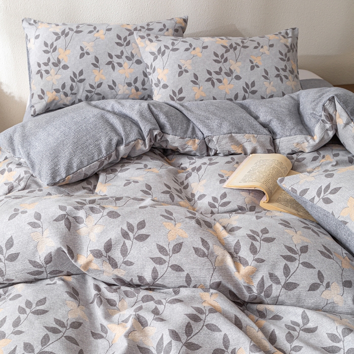 91家纺网 家纺一手货源 找家纺 夜笙家纺 2025新款A类色织亚麻130克四件套 叶茵蓝