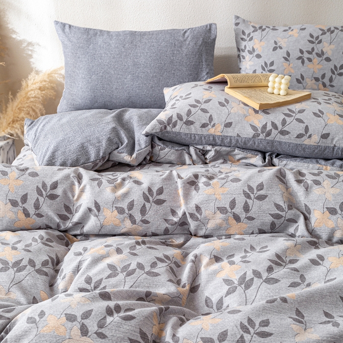 91家纺网 家纺一手货源 找家纺 夜笙家纺 2025新款A类色织亚麻130克四件套 叶茵蓝