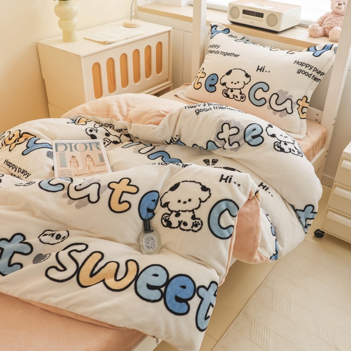 91家纺网 家纺一手货源 找家纺 （总）宅部落 2025新款学生宿舍牛奶绒三件套宿舍三件套上下铺三件套