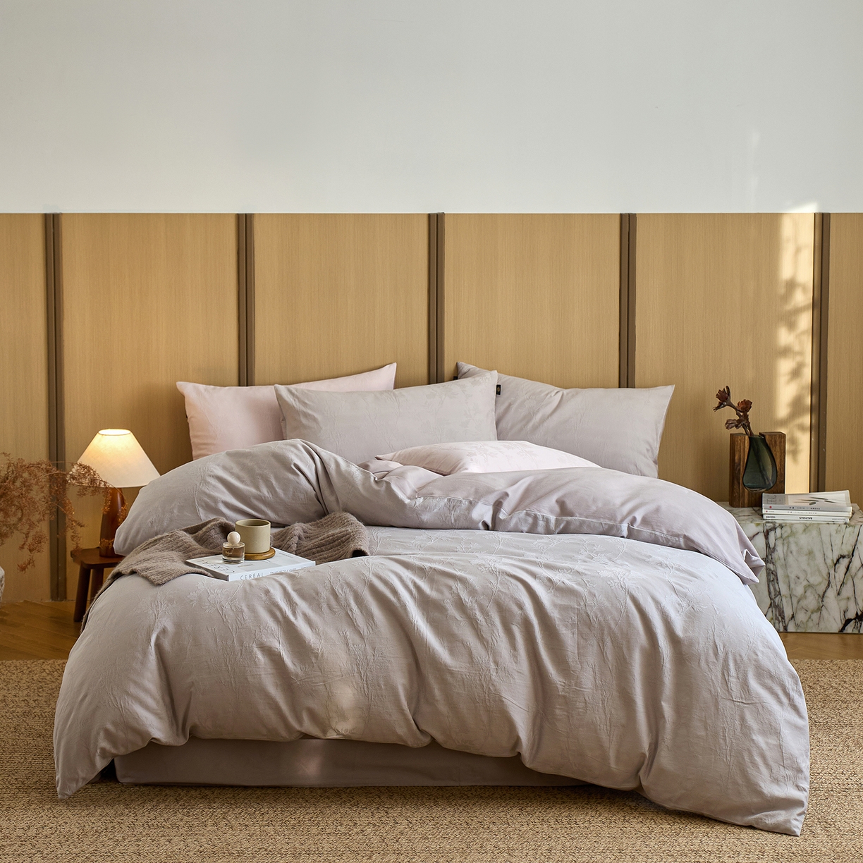 （总）禾时 2025新款60s轻奢提花磨毛四件套-枝上春暖