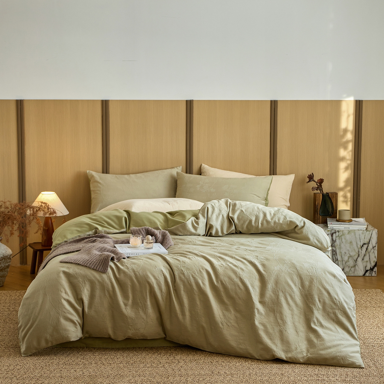 91家纺网 家纺一手货源 找家纺 （总）禾时 2025新款60s轻奢提花磨毛四件套-枝上春暖