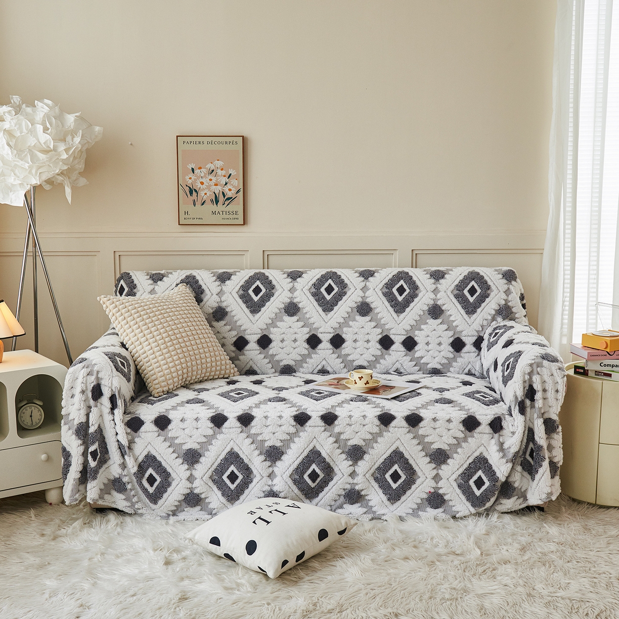 91家纺网 家纺一手货源 找家纺 枋梢家纺 2025新款沙发套罩坐垫防滑轻奢高级感盖布巾阳离子波西米亚沙发巾四季通用 波西米亚沙发巾-浅灰