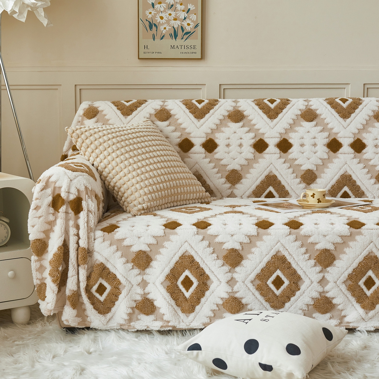 91家纺网 家纺一手货源 找家纺 枋梢家纺 2025新款沙发套罩坐垫防滑轻奢高级感盖布巾阳离子波西米亚沙发巾四季通用 波西米亚沙发巾-咖色