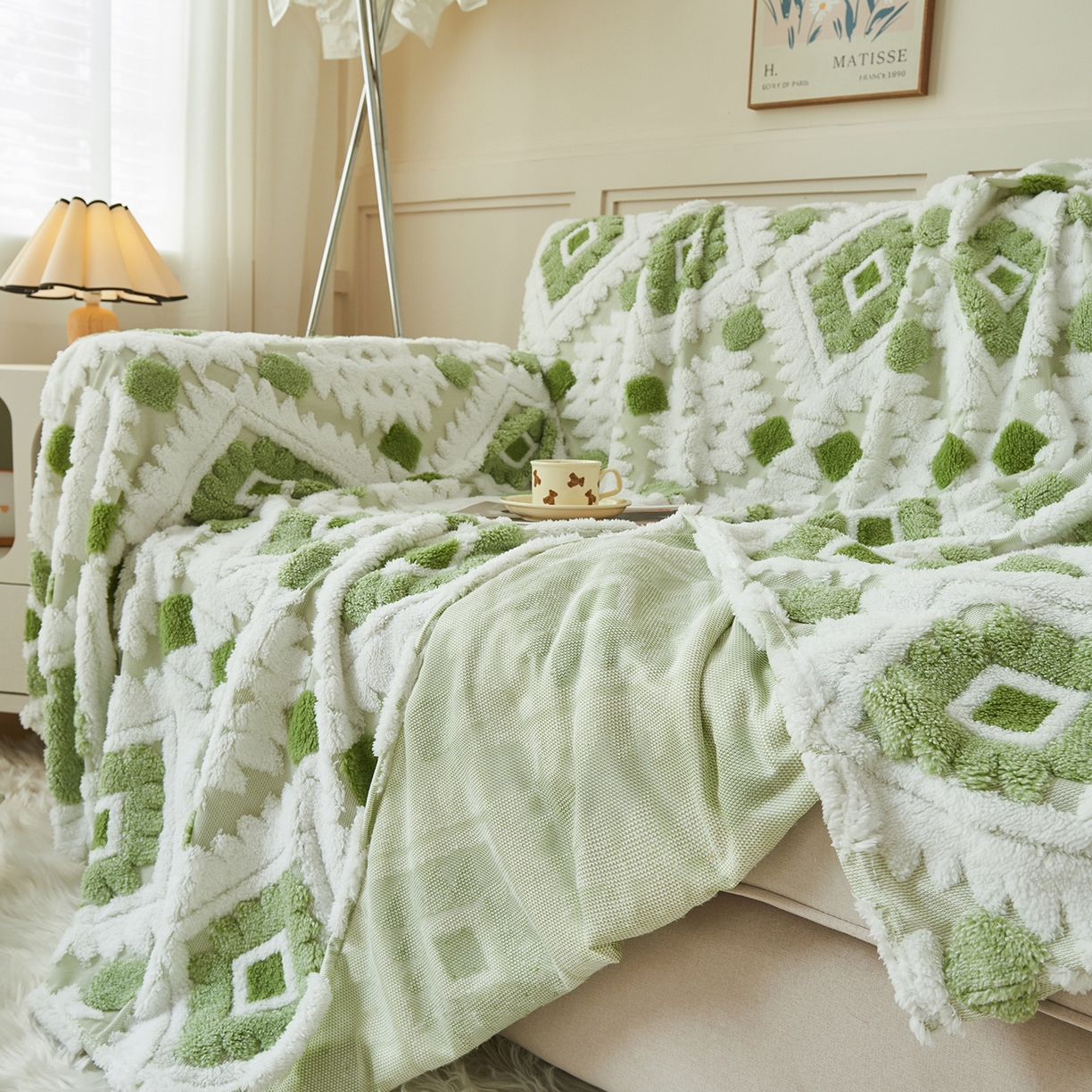 91家纺网 家纺一手货源 找家纺 枋梢家纺 2025新款沙发套罩坐垫防滑轻奢高级感盖布巾阳离子波西米亚沙发巾四季通用 波西米亚沙发巾-浅绿