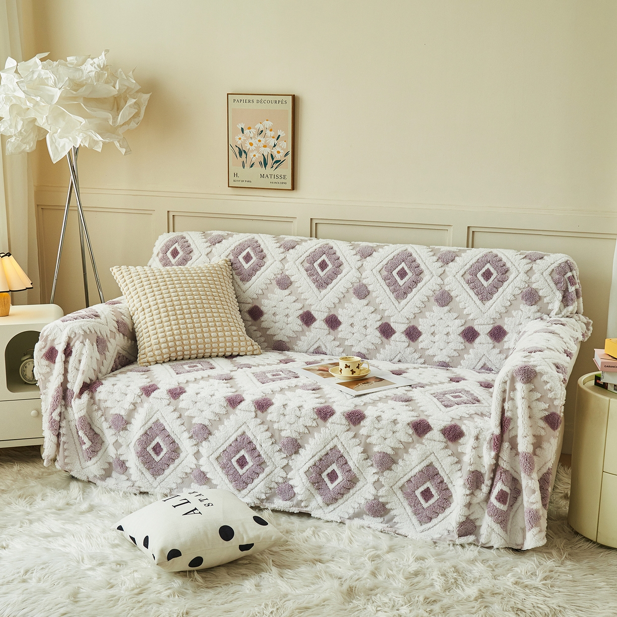枋梢家纺 2025新款沙发套罩坐垫防滑轻奢高级感盖布巾阳离子波西米亚沙发巾四季通用 波西米亚沙发巾-浅紫