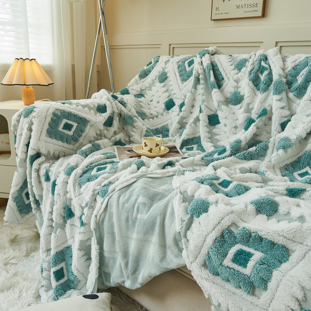 91家纺网 家纺一手货源 找家纺 枋梢家纺 2025新款沙发套罩坐垫防滑轻奢高级感盖布巾阳离子波西米亚沙发巾四季通用 波西米亚沙发巾-雅青