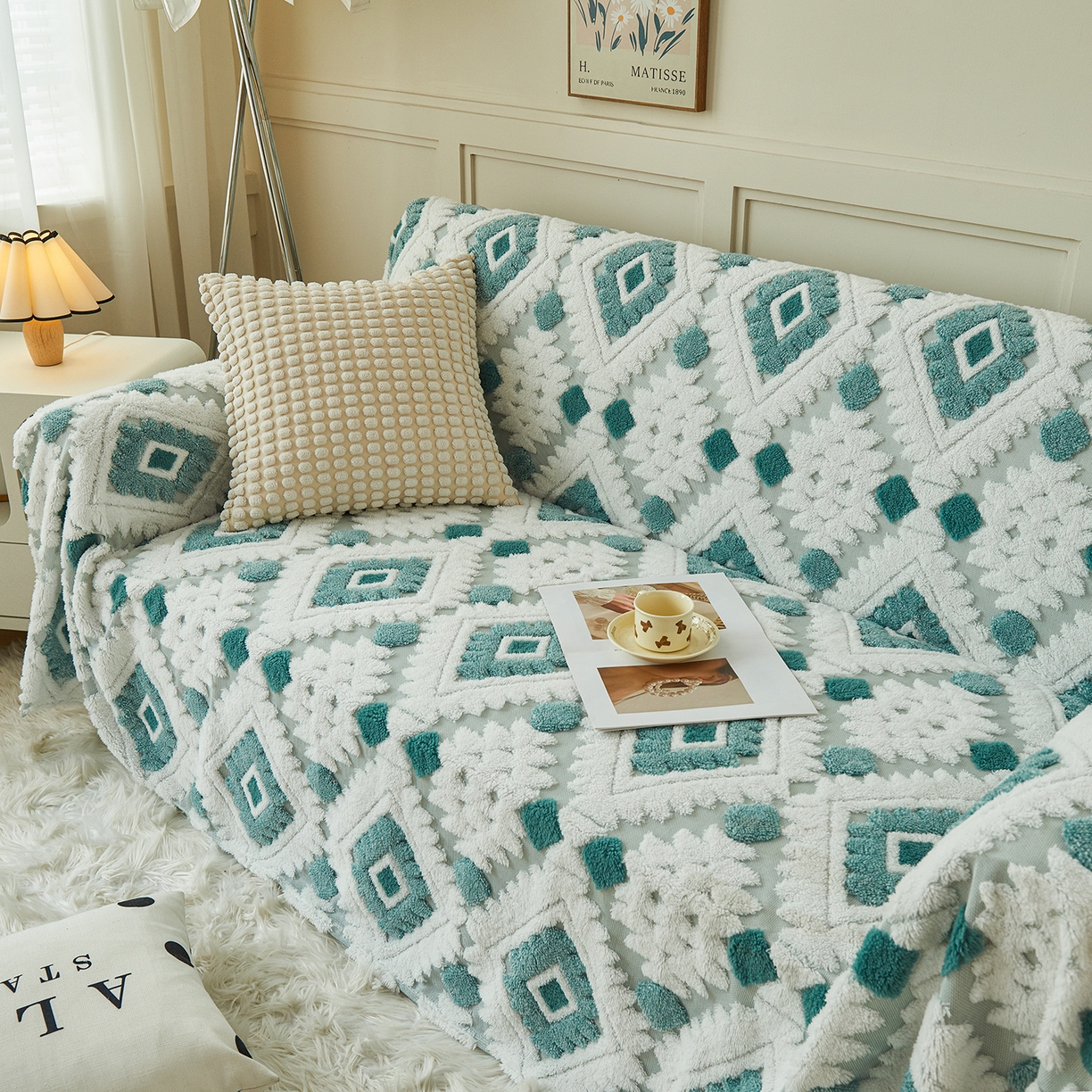 91家纺网 家纺一手货源 找家纺 枋梢家纺 2025新款沙发套罩坐垫防滑轻奢高级感盖布巾阳离子波西米亚沙发巾四季通用 波西米亚沙发巾-雅青