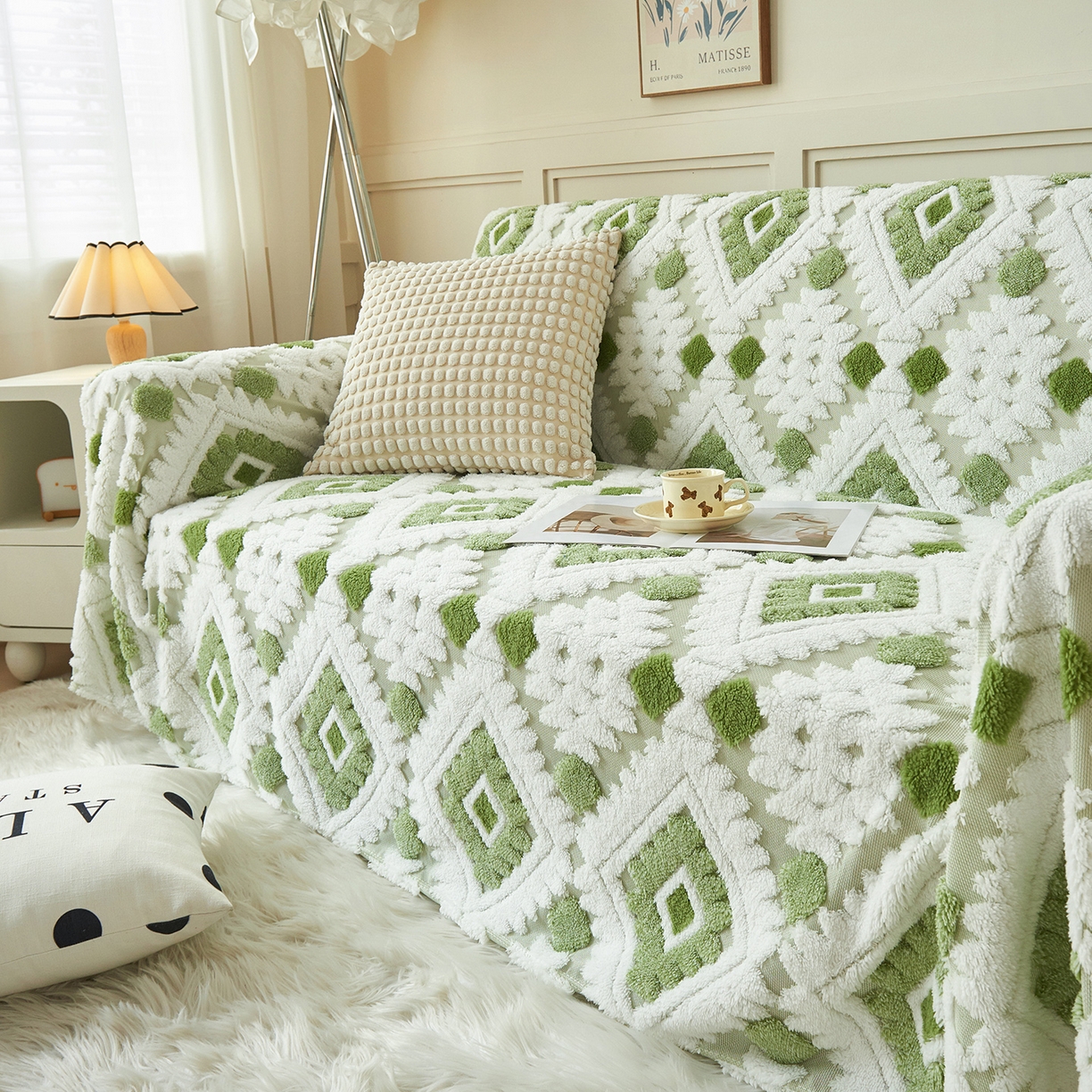 91家纺网 家纺一手货源 找家纺 枋梢家纺 2025新款沙发套罩坐垫防滑轻奢高级感盖布巾阳离子波西米亚沙发巾四季通用 波西米亚沙发巾-浅绿