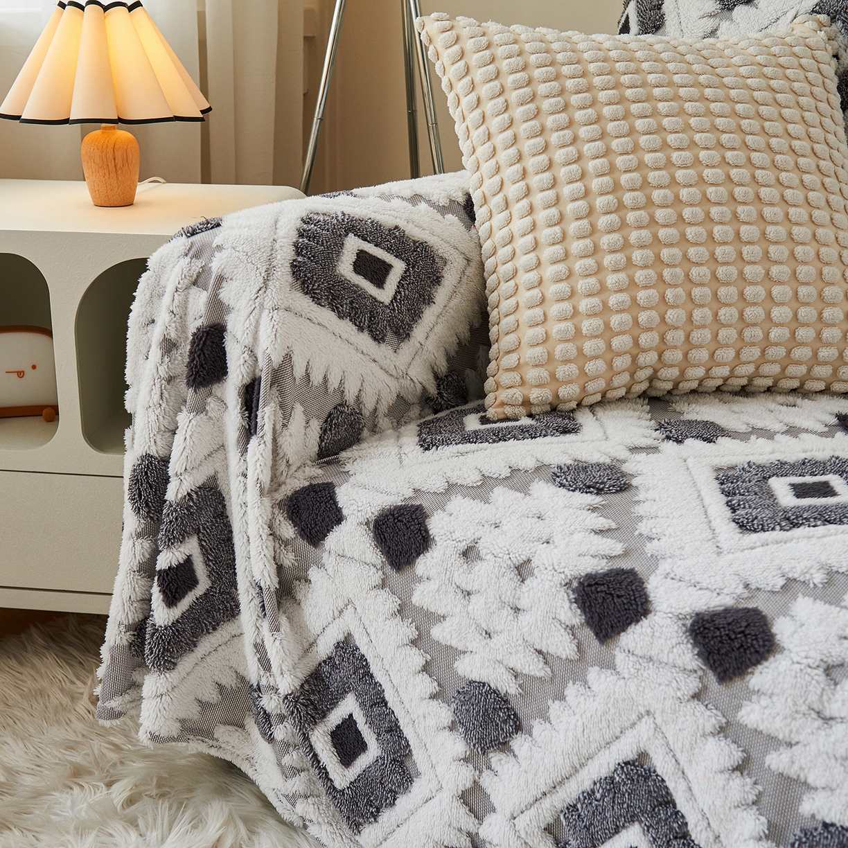 91家纺网 家纺一手货源 找家纺 枋梢家纺 2025新款沙发套罩坐垫防滑轻奢高级感盖布巾阳离子波西米亚沙发巾四季通用 波西米亚沙发巾-浅灰