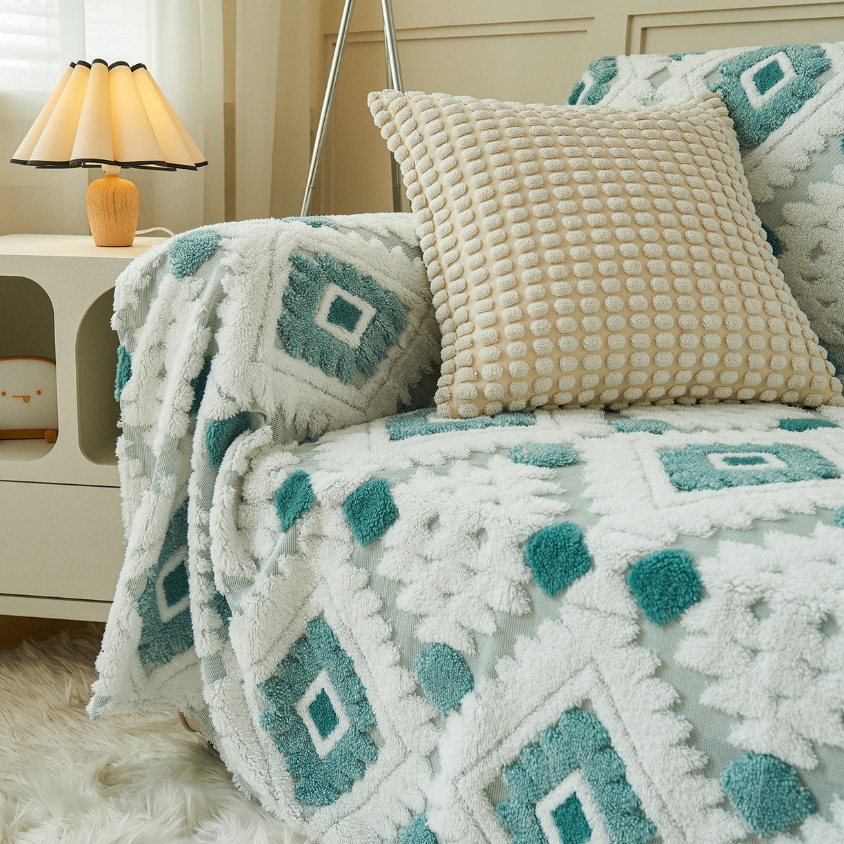 91家纺网 家纺一手货源 找家纺 枋梢家纺 2025新款沙发套罩坐垫防滑轻奢高级感盖布巾阳离子波西米亚沙发巾四季通用 波西米亚沙发巾-雅青