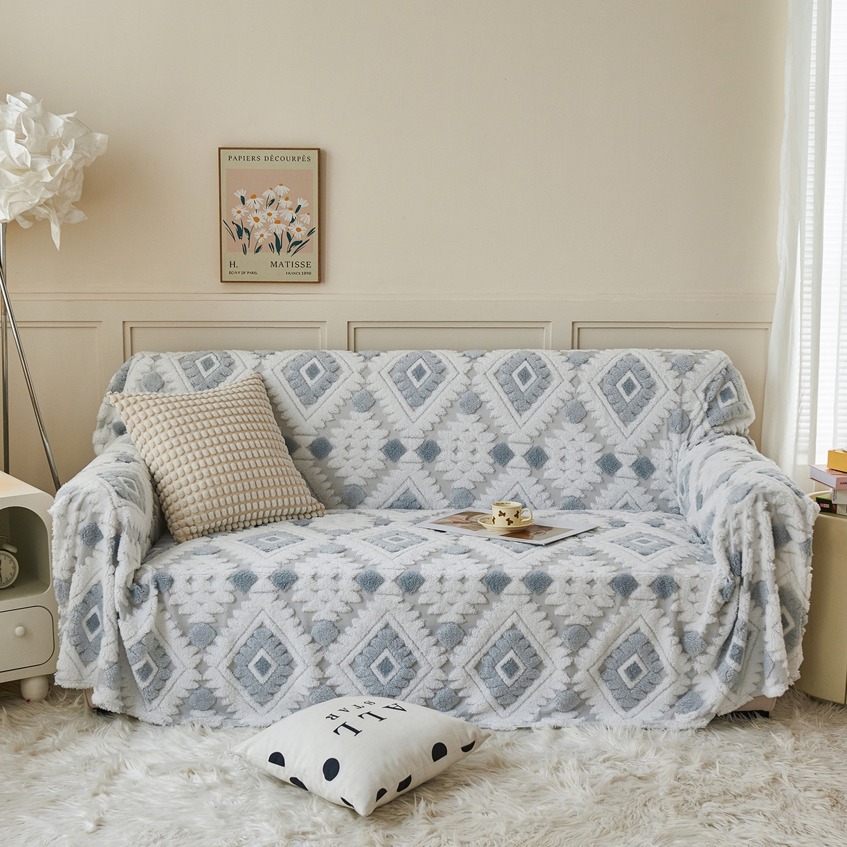 91家纺网 家纺一手货源 找家纺 枋梢家纺 2025新款沙发套罩坐垫防滑轻奢高级感盖布巾阳离子波西米亚沙发巾四季通用 波西米亚沙发巾-浅蓝