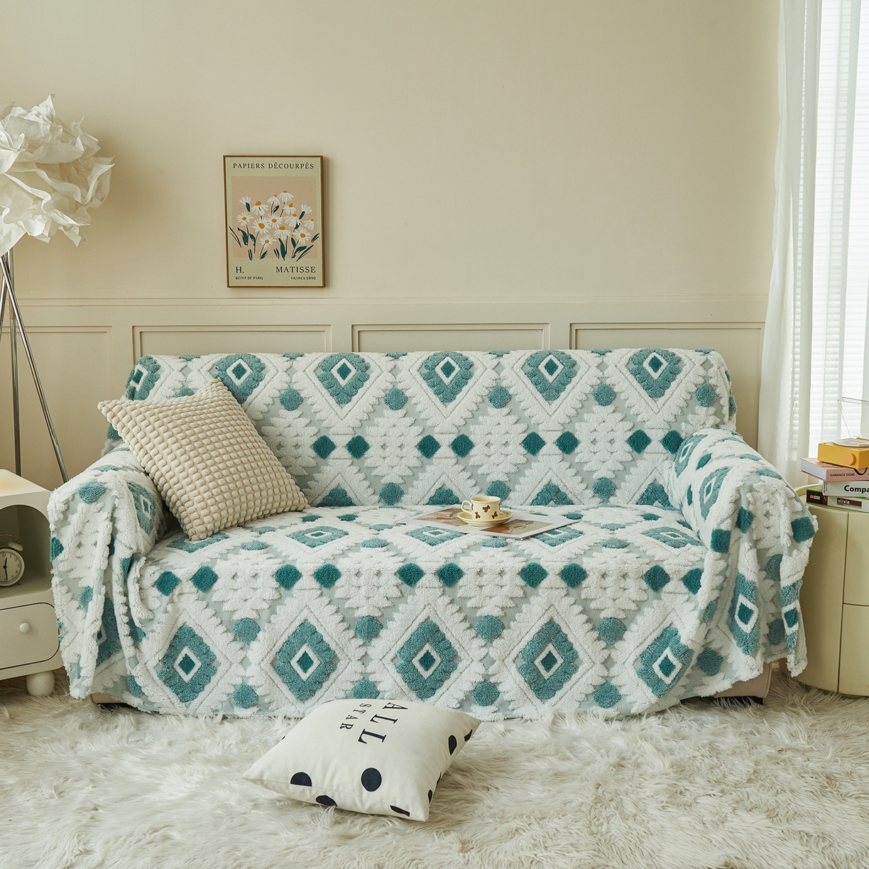 91家纺网 家纺一手货源 找家纺 枋梢家纺 2025新款沙发套罩坐垫防滑轻奢高级感盖布巾阳离子波西米亚沙发巾四季通用 波西米亚沙发巾-雅青