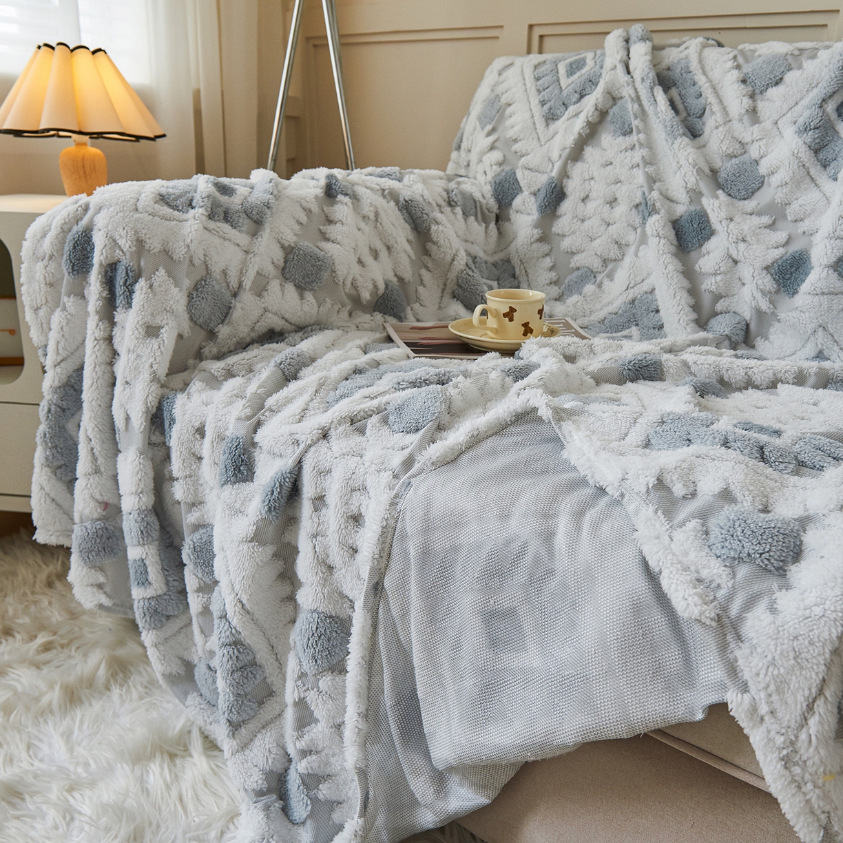 91家纺网 家纺一手货源 找家纺 枋梢家纺 2025新款沙发套罩坐垫防滑轻奢高级感盖布巾阳离子波西米亚沙发巾四季通用 波西米亚沙发巾-浅蓝