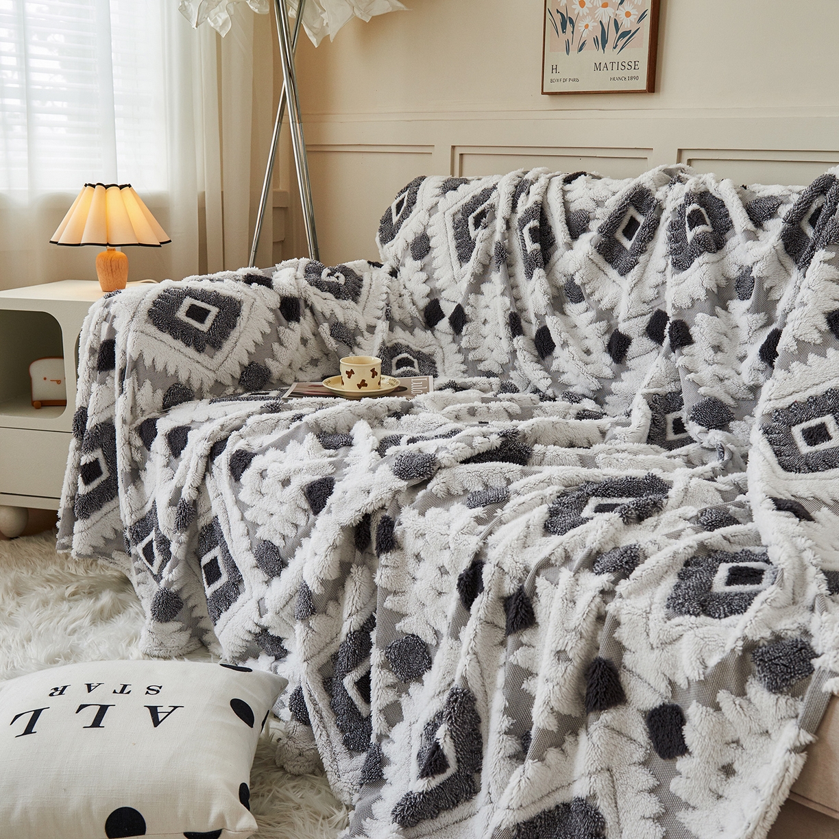 91家纺网 家纺一手货源 找家纺 枋梢家纺 2025新款沙发套罩坐垫防滑轻奢高级感盖布巾阳离子波西米亚沙发巾四季通用 波西米亚沙发巾-浅灰