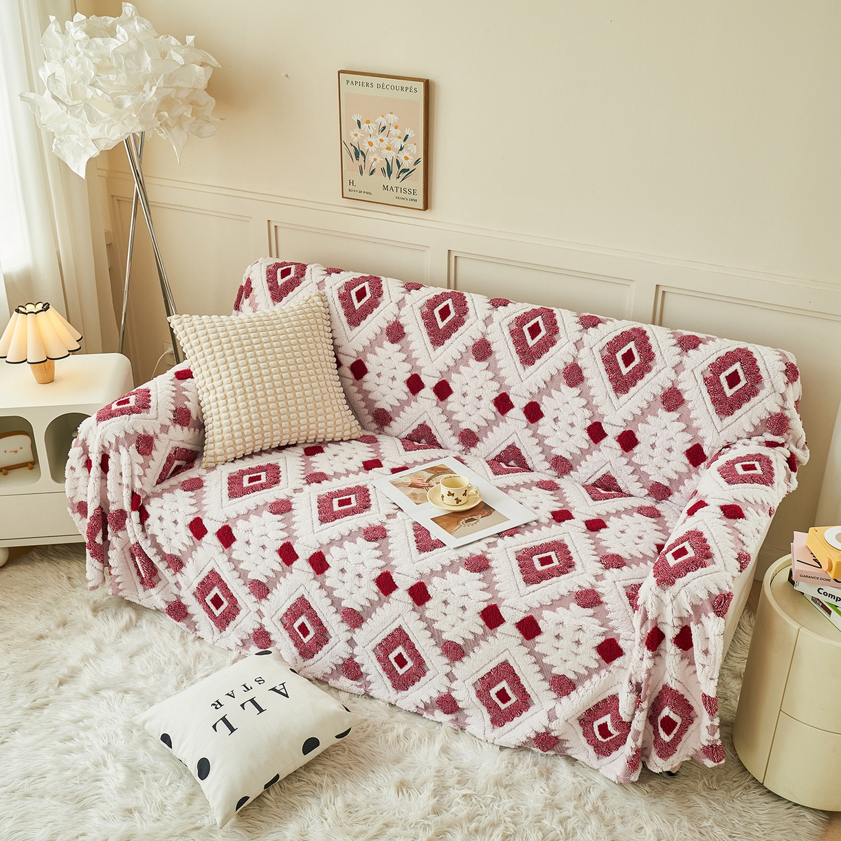 91家纺网 家纺一手货源 找家纺 枋梢家纺 2025新款沙发套罩坐垫防滑轻奢高级感盖布巾阳离子波西米亚沙发巾四季通用 波西米亚沙发巾-玫红