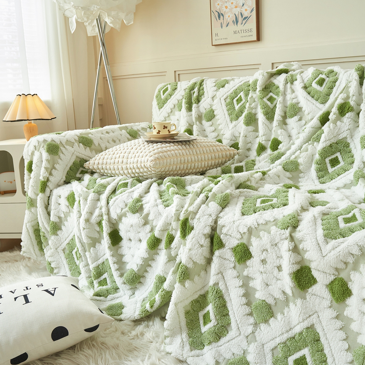 91家纺网 家纺一手货源 找家纺 枋梢家纺 2025新款沙发套罩坐垫防滑轻奢高级感盖布巾阳离子波西米亚沙发巾四季通用 波西米亚沙发巾-浅绿