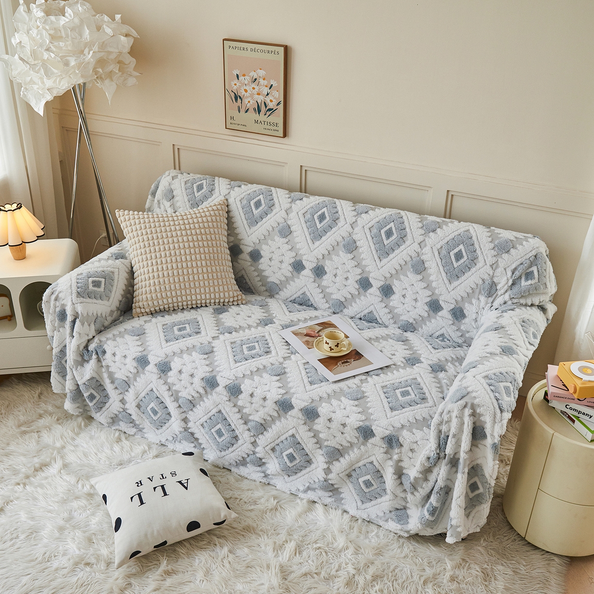 91家纺网 家纺一手货源 找家纺 枋梢家纺 2025新款沙发套罩坐垫防滑轻奢高级感盖布巾阳离子波西米亚沙发巾四季通用 波西米亚沙发巾-浅蓝