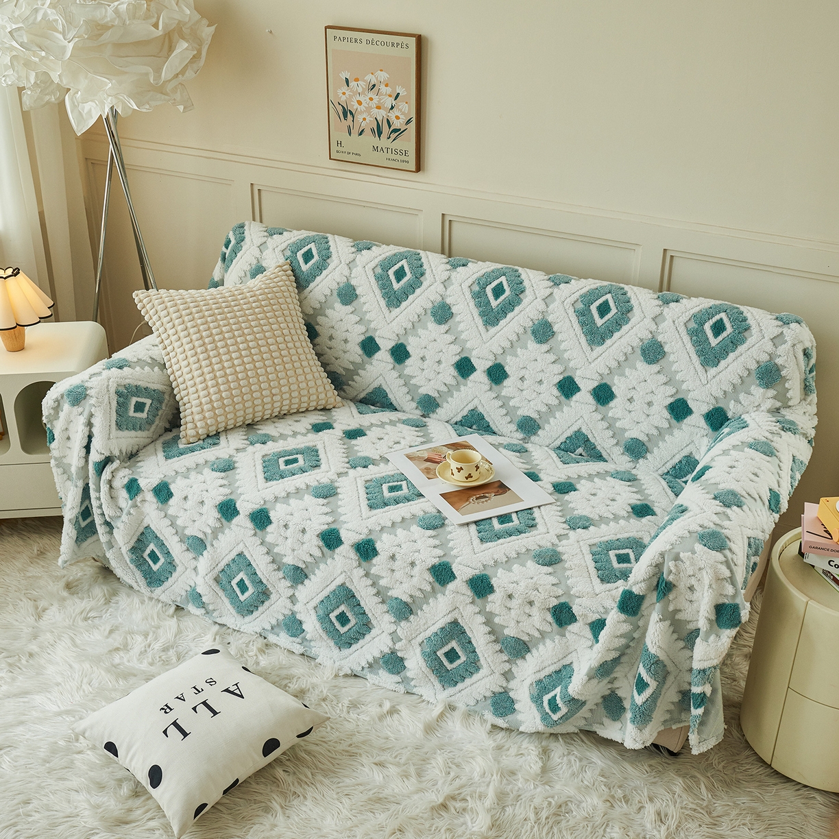 91家纺网 家纺一手货源 找家纺 枋梢家纺 2025新款沙发套罩坐垫防滑轻奢高级感盖布巾阳离子波西米亚沙发巾四季通用 波西米亚沙发巾-雅青