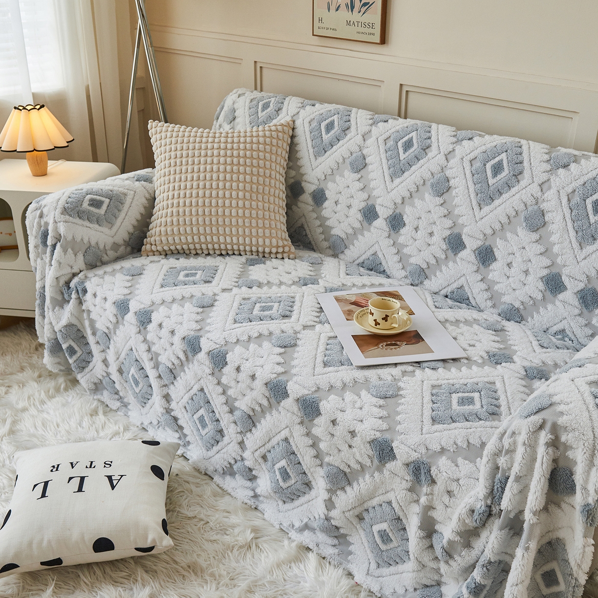 91家纺网 家纺一手货源 找家纺 枋梢家纺 2025新款沙发套罩坐垫防滑轻奢高级感盖布巾阳离子波西米亚沙发巾四季通用 波西米亚沙发巾-浅蓝