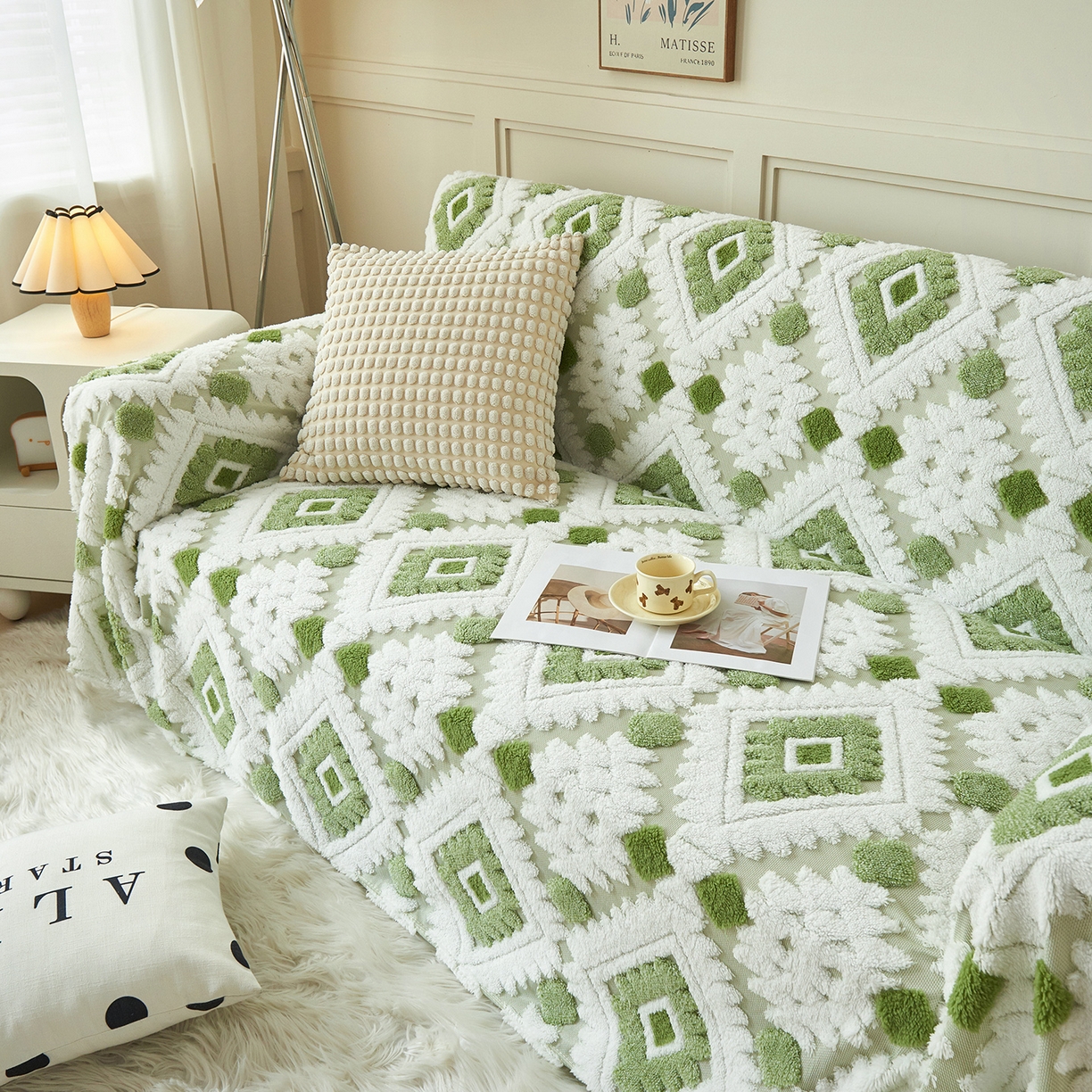 91家纺网 家纺一手货源 找家纺 枋梢家纺 2025新款沙发套罩坐垫防滑轻奢高级感盖布巾阳离子波西米亚沙发巾四季通用 波西米亚沙发巾-浅绿