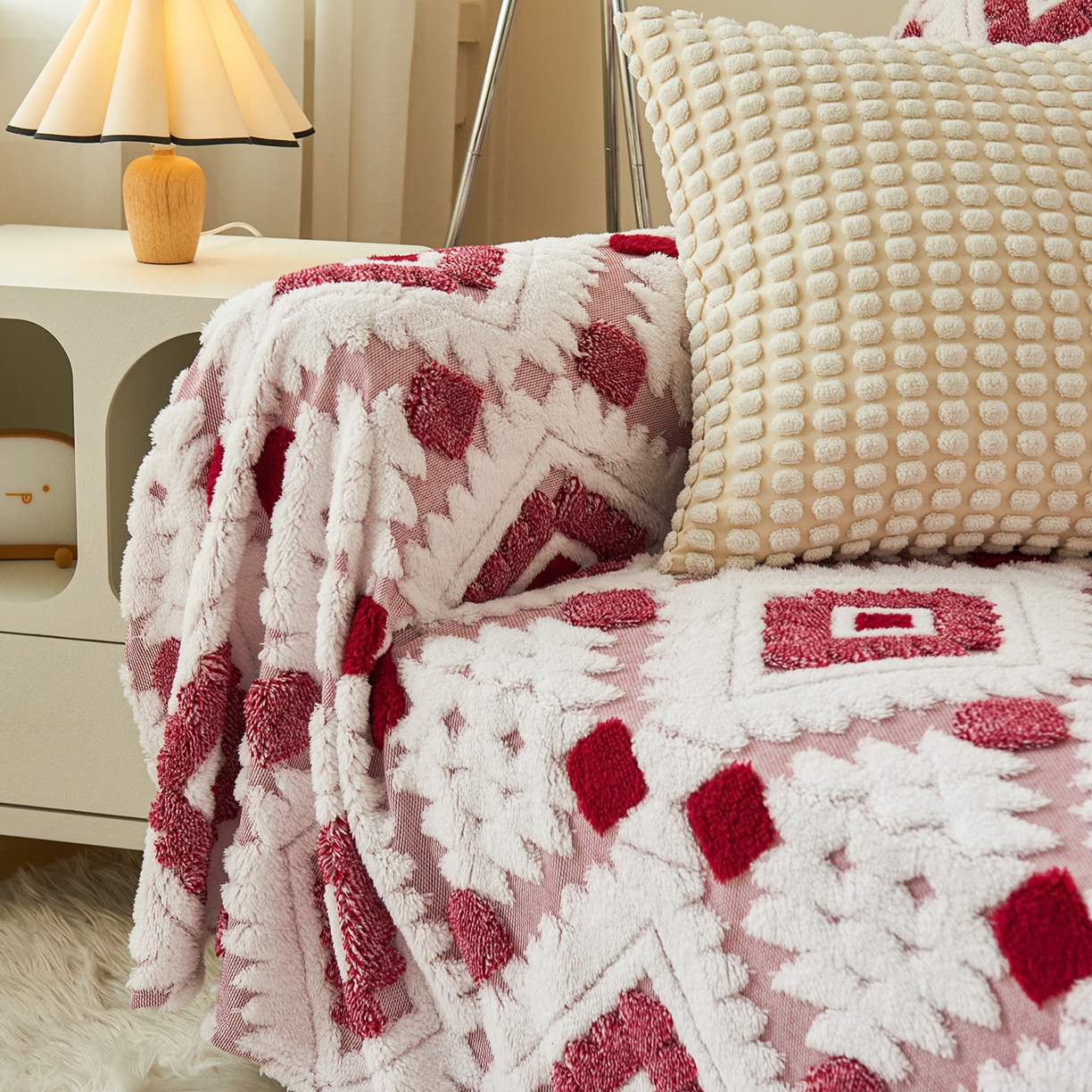 91家纺网 家纺一手货源 找家纺 枋梢家纺 2025新款沙发套罩坐垫防滑轻奢高级感盖布巾阳离子波西米亚沙发巾四季通用 波西米亚沙发巾-玫红