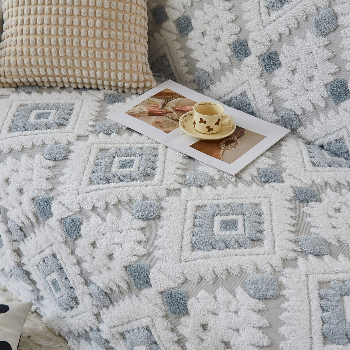 91家纺网 家纺一手货源 找家纺 枋梢家纺 2025新款沙发套罩坐垫防滑轻奢高级感盖布巾阳离子波西米亚沙发巾四季通用 波西米亚沙发巾-浅蓝