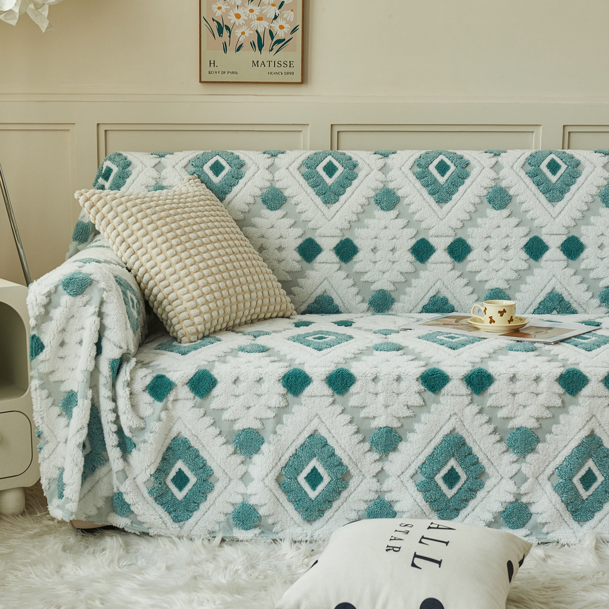 91家纺网 家纺一手货源 找家纺 枋梢家纺 2025新款沙发套罩坐垫防滑轻奢高级感盖布巾阳离子波西米亚沙发巾四季通用 波西米亚沙发巾-雅青