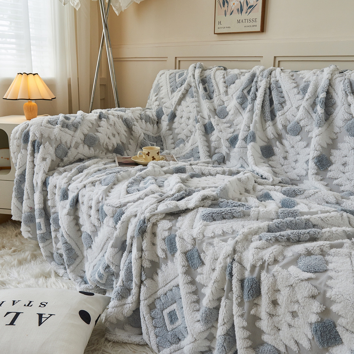 91家纺网 家纺一手货源 找家纺 枋梢家纺 2025新款沙发套罩坐垫防滑轻奢高级感盖布巾阳离子波西米亚沙发巾四季通用 波西米亚沙发巾-浅蓝